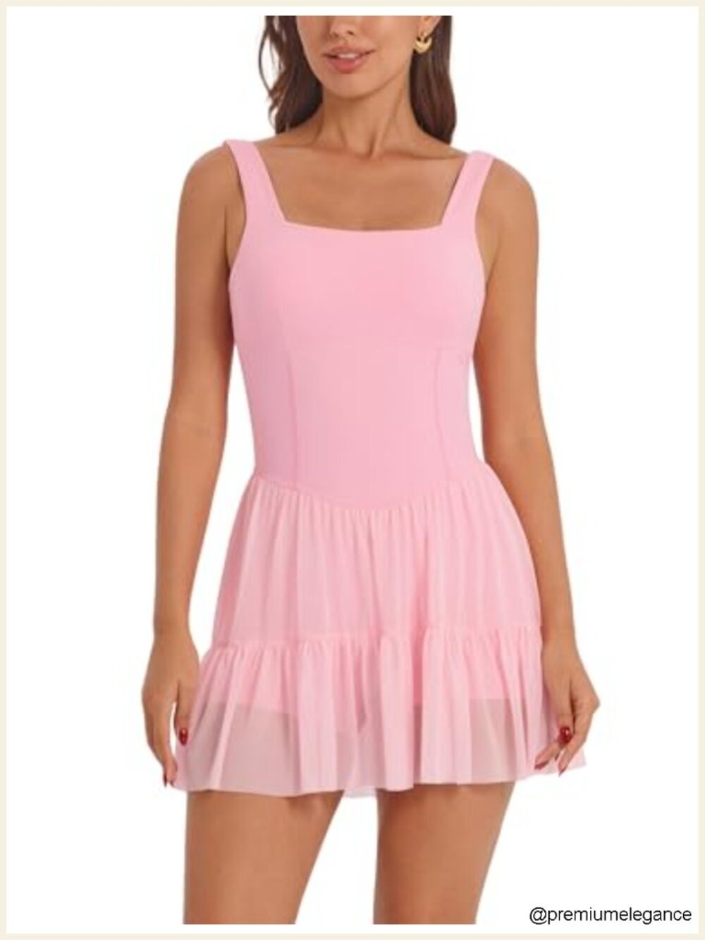 Women's Flowy Pleated Ruffle Tennis Dress Square Neck Sleeveless Mini Golf